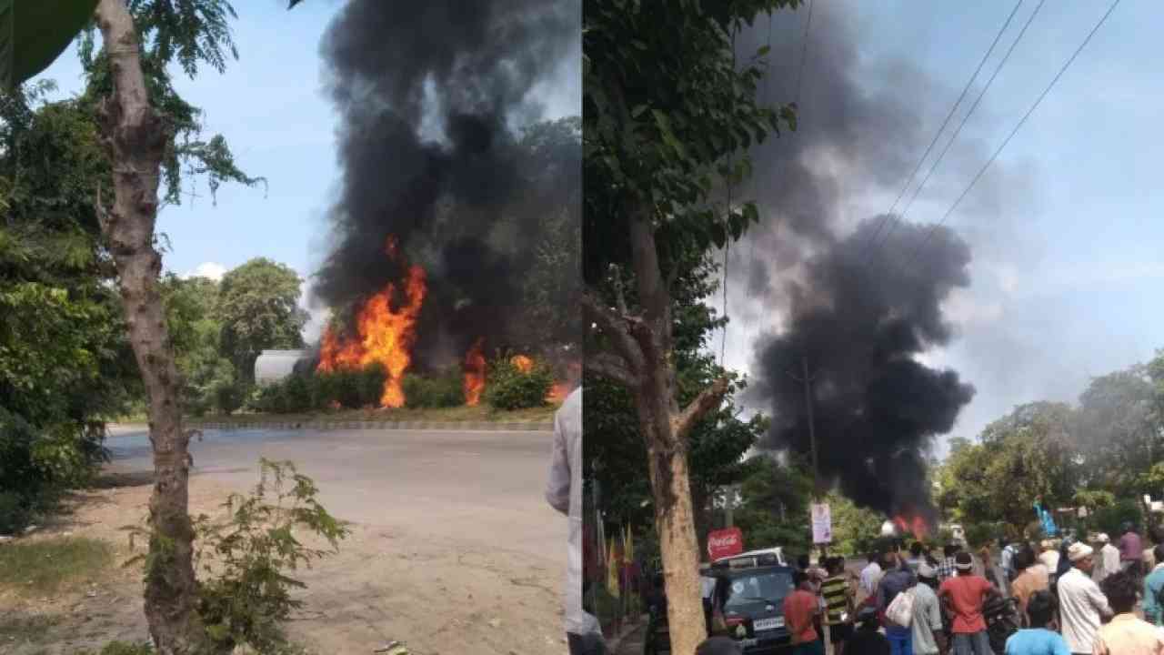 अयोध्या: नेशनल हाईवे पर टैंकर में लगी आग, एक के बाद एक हुए दो धमाके, लगा लंबा जाम