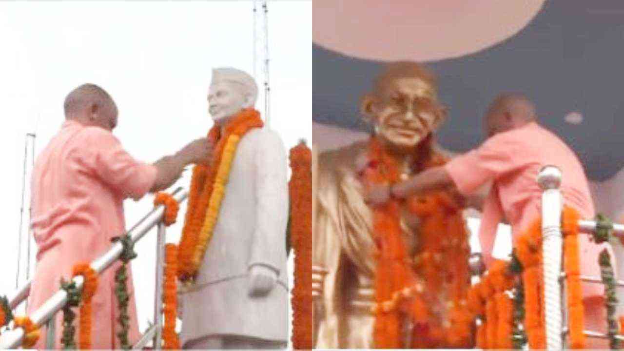 गोरखपुर: सीएम योगी ने महात्मा गांधी व लाल बहादुर शास्त्री की प्रतिमा पर किए माल्यार्पण, गांधी आश्रम में चलाया चरखा